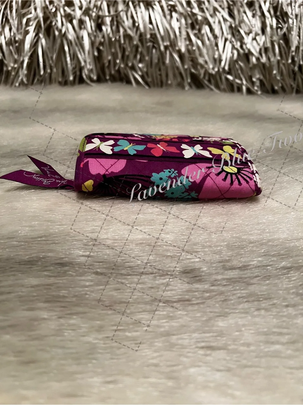VERA BRADLEY Flutterby 2014 Trifold Euro Wallet Pink Purple Y2K Pink Purple Flor